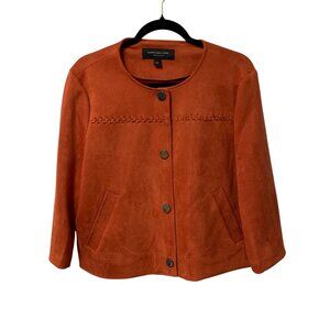 MARC NEW YORK JACKET FAUX SUEDE LEATHER 3/4 SLEEVE SIZE L STRETCH CLASSIC ORANGE